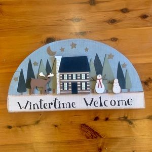 Crazy Mountain Wintertime Welcome Wood Sign Decor